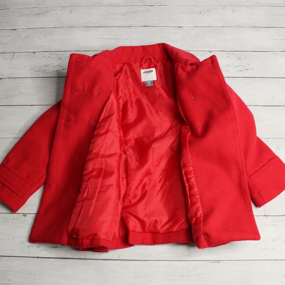 Old Navy Girl's Peacoat Size 4T Dress Coat Red Double Breast Button Front - Picture 2 of 8